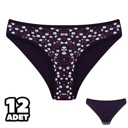 Mor Çiçek Desenli Yüksek Bel Bikini Külot Slip Dondeza 101 - Mor