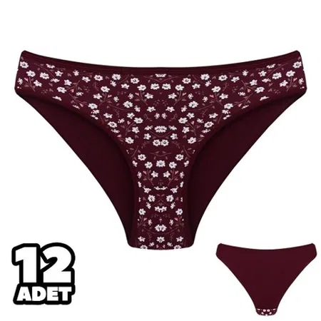 Çiçek Desenli Pamuklu Slip Külot Dondeza 101 - Bordo