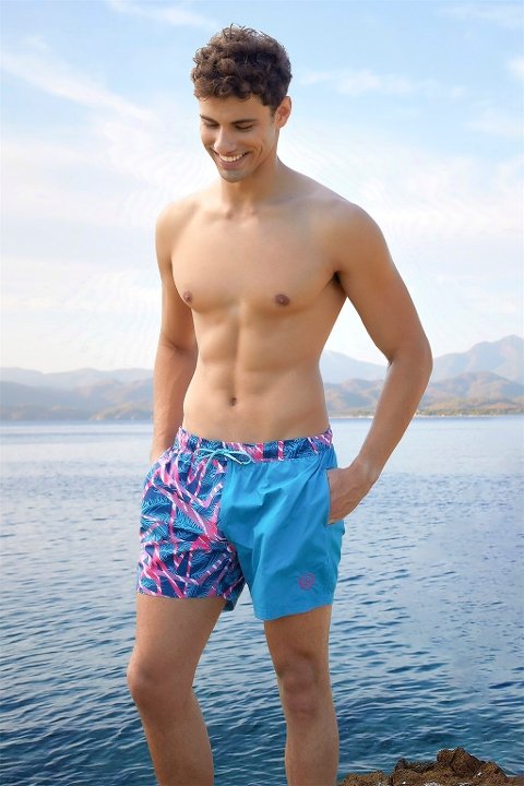 Tropikal Desenli Polyester Erkek Deniz Şortu Doreanse 3838