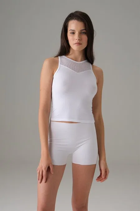 Pamuklu Elastik Halter File Yaka Crop Atlet Doreanse 9401