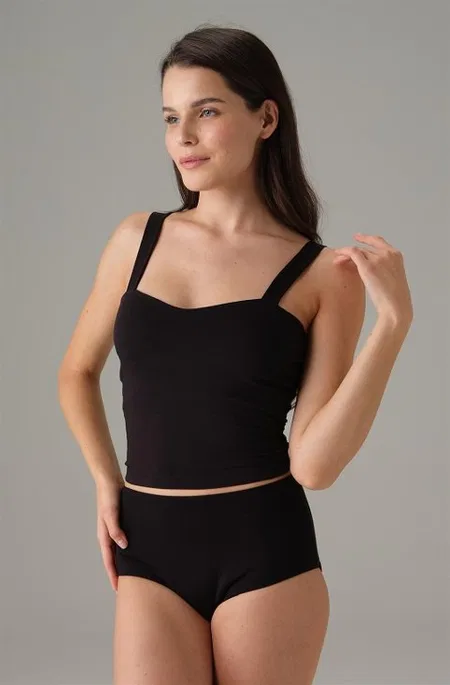 Kalp Yaka Askılı Crop Body Siyah Doreanse 9402 - Siyah