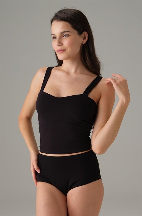 Kalp Yaka Askılı Crop Body Siyah Doreanse 9402 - Siyah