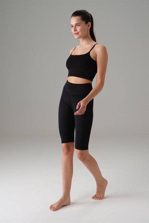 Yüksek Bel Siyah Bisikletçi Tayt Polyester Doreanse 8031