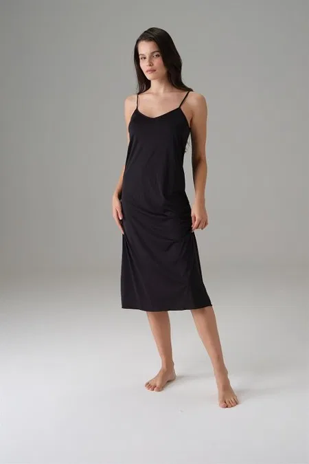Kaygan Polyester Midi Boy Elbise Jüpon Doreanse 11126 - Siyah