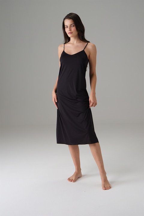 Kaygan Polyester Midi Boy Elbise Jüpon Doreanse 11126 - Siyah