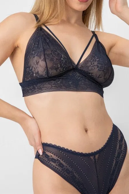 DoReMi Dolgusuz Hazel Dantel Bralet Takım 002-001603 - Lacivert