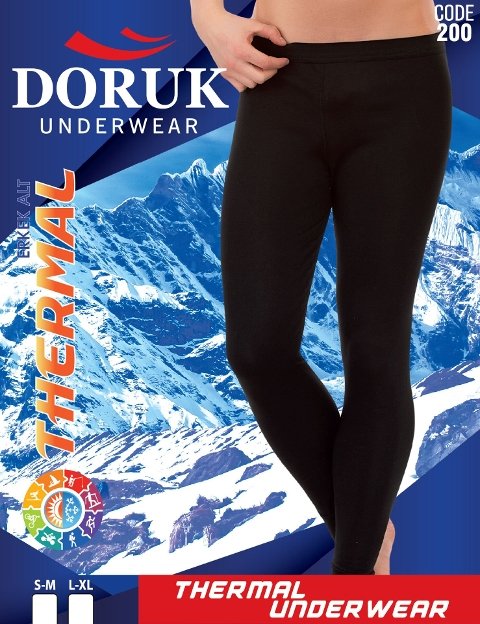 Uzun Siyah Erkek Termal Tayt Doruk 200