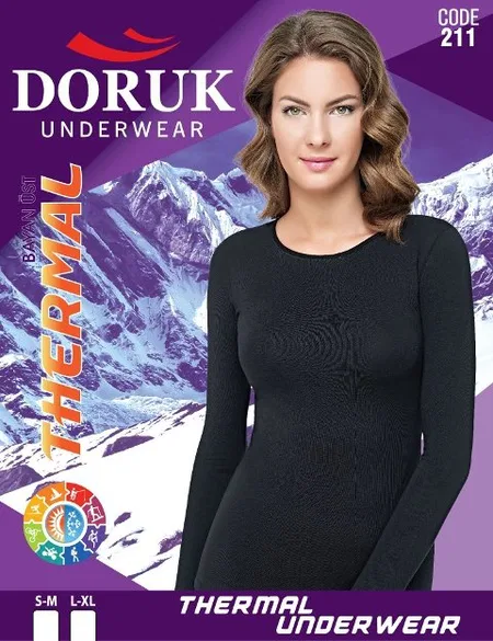 Yuvarlak Yaka Uzun Kollu Kadın Termal Fanila Doruk 211 - Siyah