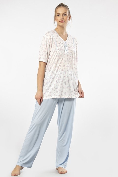 Desenli Düğmeli Kısa Kollu Kadın Pijama Takımı Türen 3369