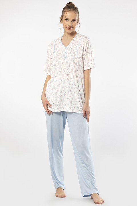 Desenli Düğmeli Kısa Kollu Kadın Pijama Takımı Türen 3369 - 2