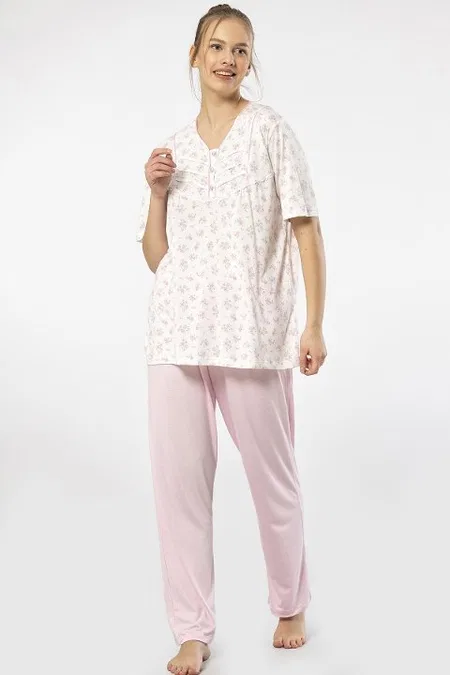 Düğmeli Yaka Kısa Kollu Pijama Takımı Türen 3369 - Pembe