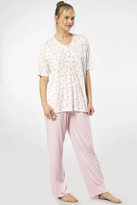 Düğmeli Yaka Kısa Kollu Pijama Takımı Türen 3369 - Pembe