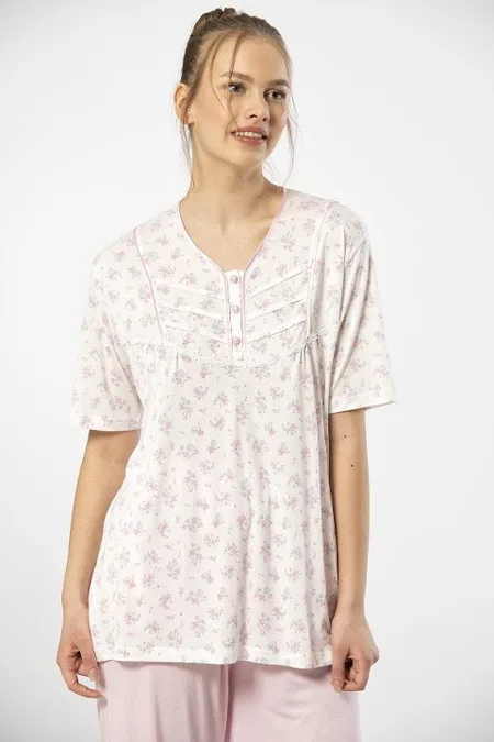 Düğmeli Yaka Kısa Kollu Pijama Takımı Türen 3369 - Pembe