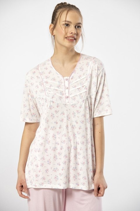 Düğmeli Yaka Kısa Kollu Pijama Takımı Türen 3369 - Pembe