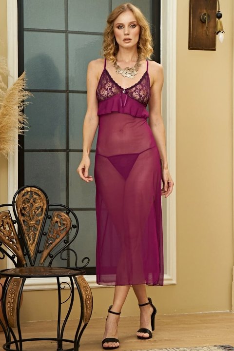 Mor Saten Uzun Gecelik İzabel 2011 - 2