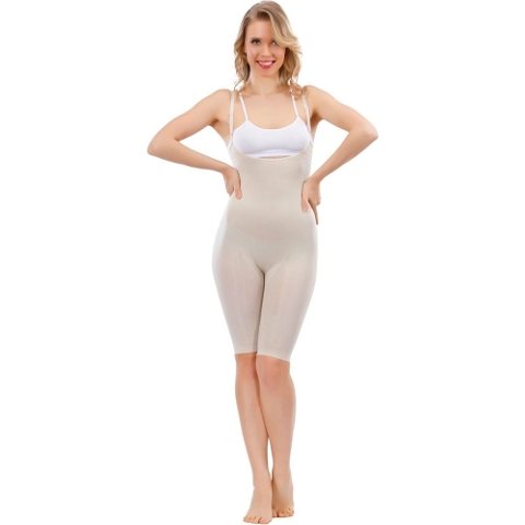 Dikişsiz Paçalı İnce Askılı Korse Beyaz Liza 15006 - Ten