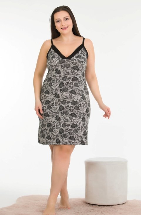 Pamuklu Elestan Gri İp Askılı Büyük Beden Gecelik Lady 8719 - 2