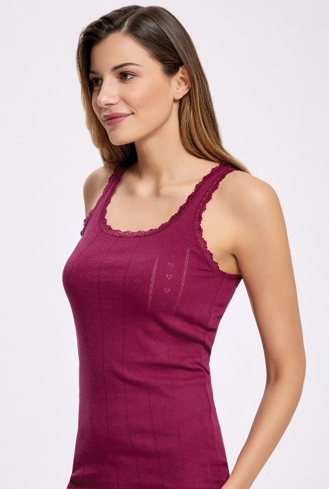 Ribana Geniş Askılı Pamuklu Atlet İlke 2024 - Vişne