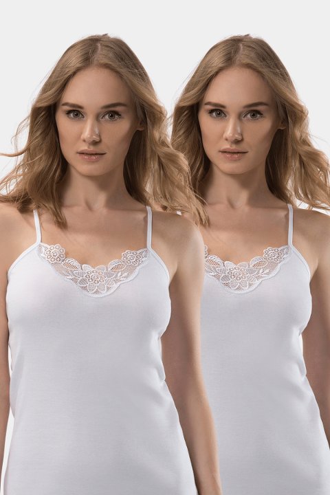 Pamuklu Güpürlü İp Askılı Atlet Kadın Türen 219 - Beyaz