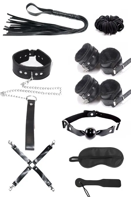 Deri 10Lu Fantezi Harness Aksesuar Seti MissisX 90001 - Siyah