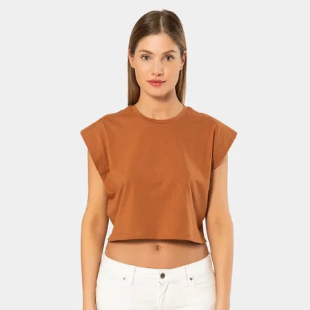 Tek Parça Pamuklu Crop T-shirt Kadın Türen 3402 - Tarçın