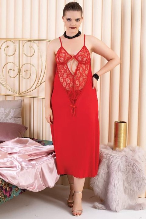 Kırmızı Uzun Fantezi Gecelik Poliamid Elastan İzabel 5005 - Kırmızı