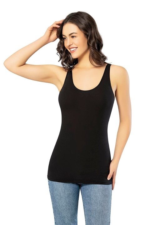 Kalın Askılı Güpür Detaylı Atlet Kadın Kota 6423 - Siyah