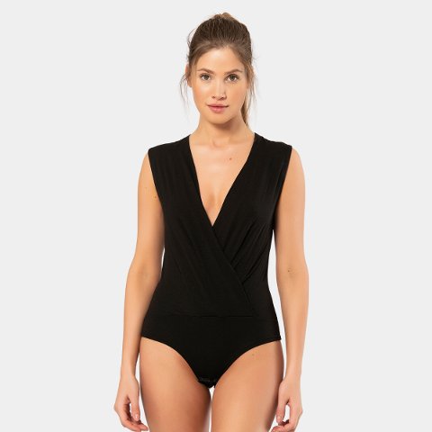 Kolsuz Kruvaze Yaka Çıtçıtlı Body Siyah Türen 3502 - 2