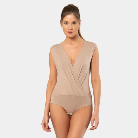 Kruvaze Yaka Kolsuz Çıtçıtlı Body Vizon Türen 3502 - Vizon