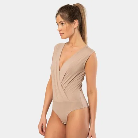 Kruvaze Yaka Kolsuz Çıtçıtlı Body Vizon Türen 3502 - Vizon