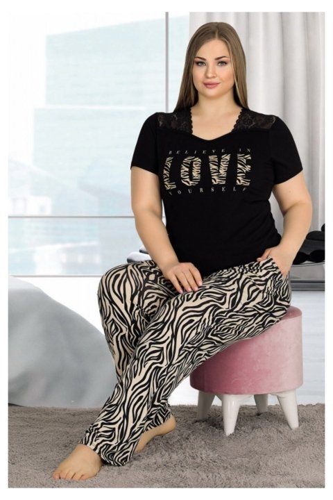 Büyük Beden Kısa Kollu Pijama Takımı Siyah Lady 10807 - Siyah
