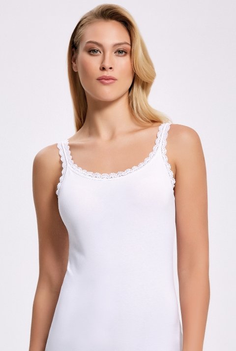 Likralı Dantelli Atlet Pamuklu İlke 2212 - Beyaz
