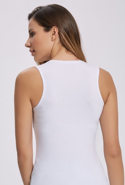 Pamuklu Elastan Beyaz Kolsuz Body İlke 2264 - Beyaz