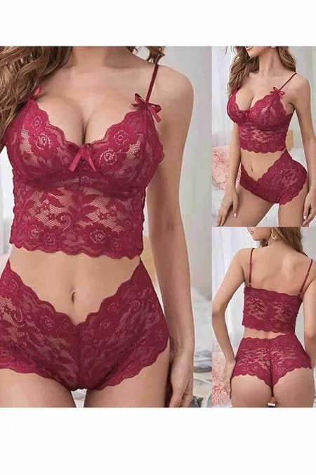 İnce Askılı Dantel Sütyen Külot Takım Merry See 3256 - Kırmızı