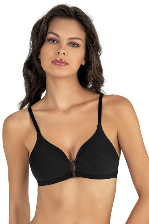 Dantel Detaylı Önden Açma Kaplı Sütyen Fabony 1130 - Siyah