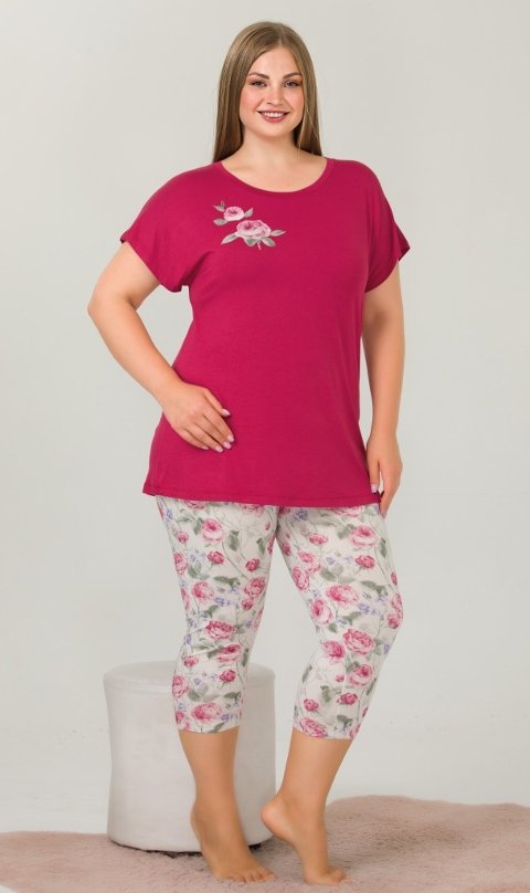 Pamuklu Kapri Pijama Takımı Büyük Beden Lady 10641 - Pembe