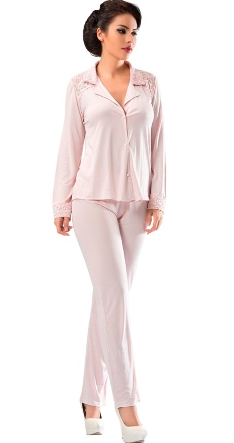 Pudra Saten Likra Pijama Takımı Sistina 1594 - Pudra