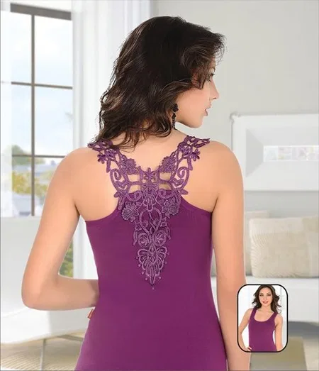 Omuz Dekolteli Güpürlü Kadın Atlet Pamuklu Polkan 2064