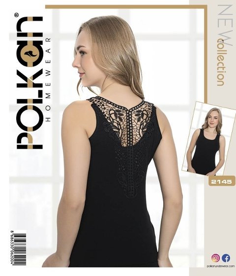 Kalın Askılı Sırtı Güpürlü Kadın Atlet Siyah Polkan 2145 - Siyah