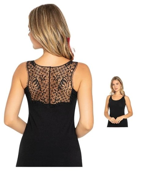 Kalın Askılı Güpür Detaylı Kadın Atlet Polkan 2326 - Siyah