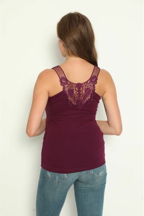 Sırtı Güpürlü Askılı Kadın Atlet Mor Polkan 2345