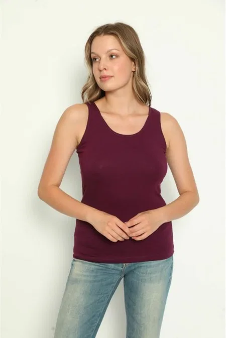 Sırtı Güpürlü Askılı Kadın Atlet Mor Polkan 2345 - 2