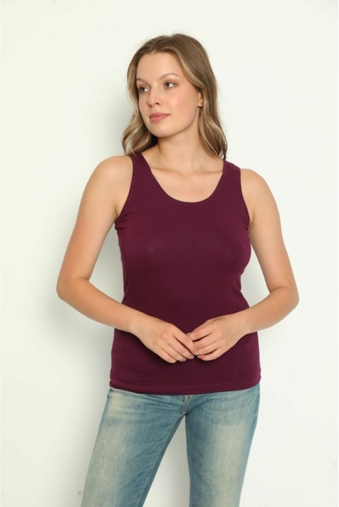 Sırtı Güpürlü Askılı Kadın Atlet Mor Polkan 2345 - 2