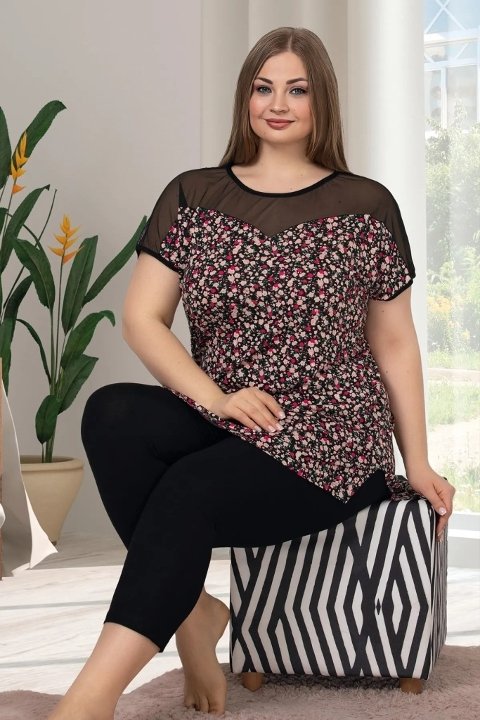 Siyah Kapri Pijama Takımı Büyük Beden Lady 10634 - Siyah