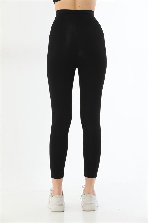 Lazer Kesim Yüksek Bel Siyah Kadın Tayt Emay 2711 - Siyah