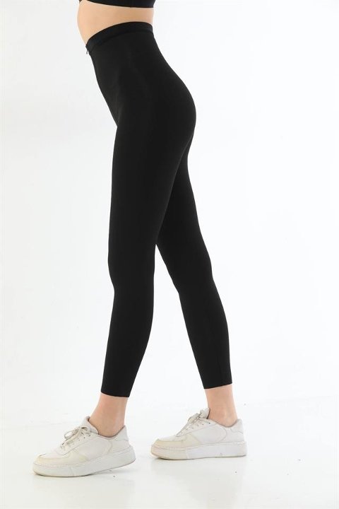 Lazer Kesim Yüksek Bel Siyah Kadın Tayt Emay 2711 - Siyah