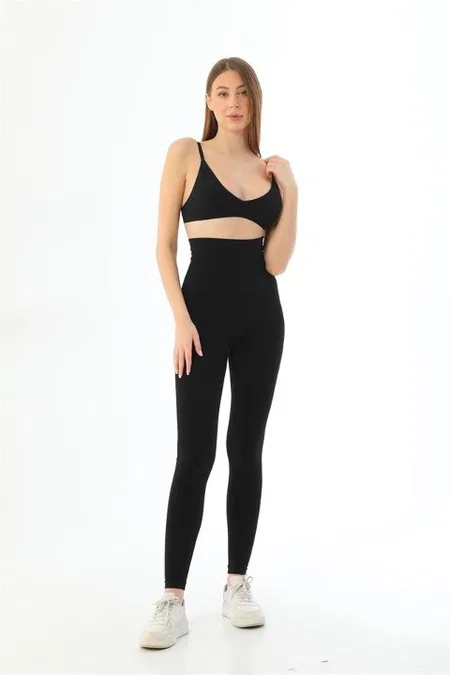 Yüksek Bel Toparlayıcı Kadın Tayt Emay 3904 - Siyah