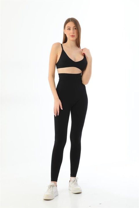 Yüksek Bel Toparlayıcı Kadın Tayt Emay 3904 - Siyah