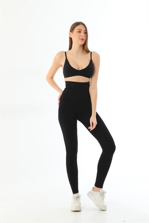 Yüksek Bel Toparlayıcı Kadın Tayt Emay 3904 - Siyah