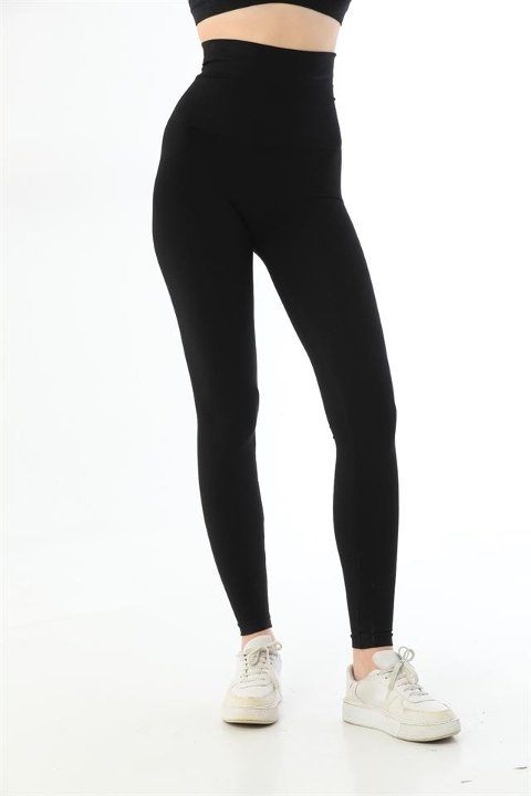 Yüksek Bel Toparlayıcı Kadın Tayt Emay 3904 - Siyah